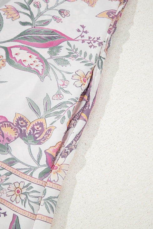 Multicolour Floral Print Fringed Tie U Neck Sleeveless Mini Dress